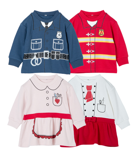 ~人気の職業になりきって、ハロウィンをもっと楽しもう!~ベビーなりきりトレーナーカラー:レッドコンホワイトピンクサイズ:90・100cm商品番号:63-571-612-01~0663-572-608-01~06