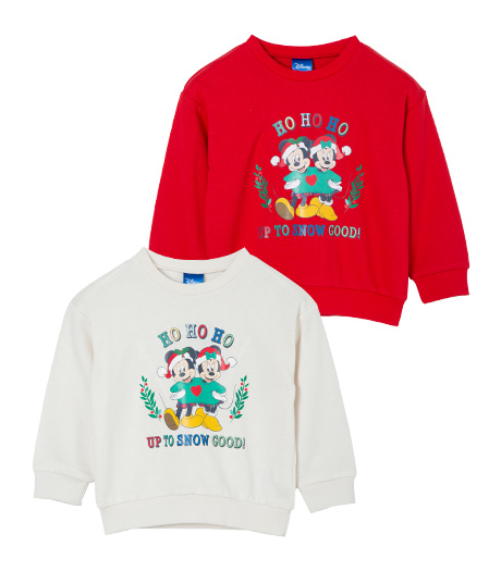 ~ディズニーキャラクターのクリスマスバージョン登場!!~【Disney】ベビー男の子裏毛トレーナーカラー:オフレッドサイズ:90・100㎝商品番号:63-571-709-01~06