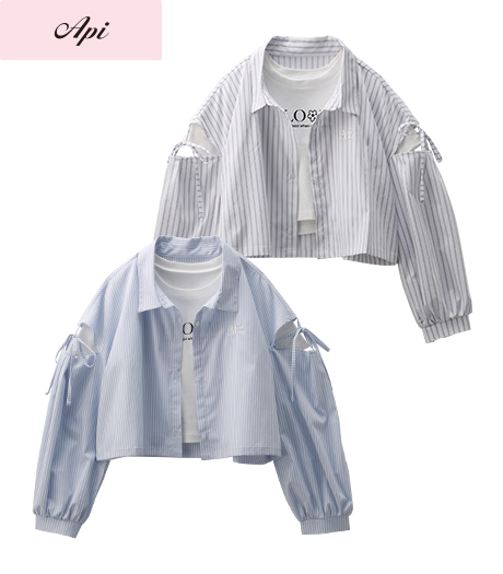 ~雑誌Cuugalモデルが着るトレンドコーデ~【Api】【トレンドスタイル】ガールズシャツ+半袖Tシャツセットカラー:オフサックスサイズ:140・150・160㎝商品番号:62-523-503-81~86