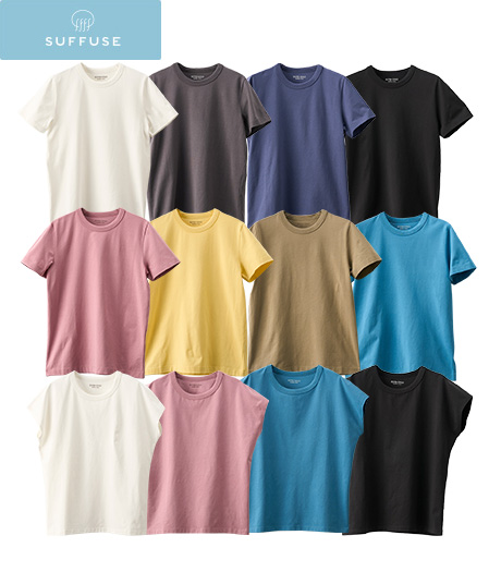 ～「綿の宝石」スヴィンゴールド～【ＳＵＦＦＵＳＥ】【今風カジュアル】【綿の宝石スヴィンゴールド】レディースＴシャツ商品番号：42-101-497-41～42-101-497-81～