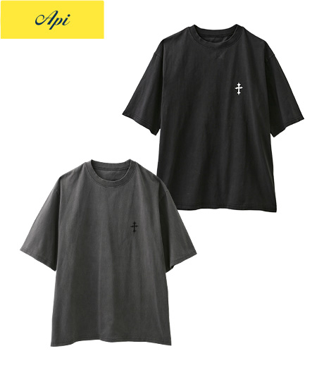 ~古着風のビンテージ感が出るピグメント加工~【Api】【トレンドスタイル】メンズピグメントクロスロゴTシャツカラー:クロ・グレーサイズ:M・L商品番号:51-201-019-21~
