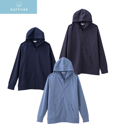 ~表面は綿、肌面は特殊ポリエステルにより、ひんやり効果のあるTシャツです。UVカット機能も付いているので紫外線対策もばっちり。~【SUFFUSE】【今風カジュアル】(接触冷感)(速乾)(UVカット)メンズ冷やし綿ジップパーカカラー:チャコールグレー・ライトブルー・ネービーサイズ:M・L・LL商品番号:51-511-602-41~49
