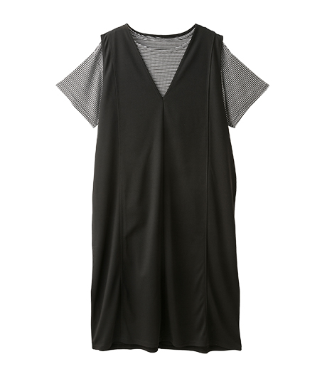 【大きなサイズ】レディースジャンパースカートワンピース+Tシャツセットサイズ:3L・4L商品番号:07-104-898-01~02