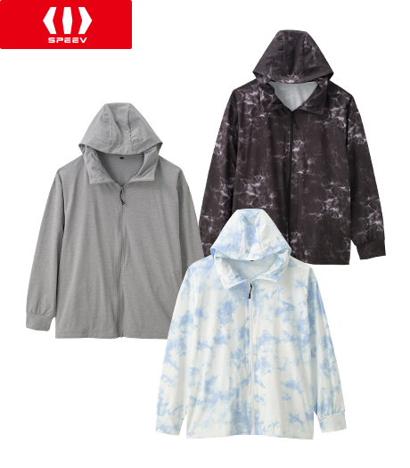 ~接触冷感・UVカット機能付きの万能アイテム~【SPEEV】【アクティブスタイル】(軽量ストレッチ・UVカット・接触冷感)メンズ ジップパーカカラー:グレー・サックス・ブラックサイズ:M・L商品番号:53-001-161-01~