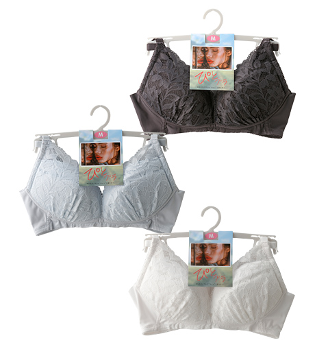~ウレタンシートを立体的に縫製し、サイドを押さえてすっきりシルエットに。フリーカット生地がカラダに”ぴとっ”とフィットするブラジャー~(ぴとブラ)(すっきりシルエット)レディースノンワイヤーブラジャー各種サイズ:M・L・LL商品番号:72-521-176-21~