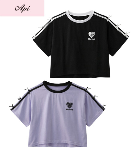 ～雑誌Ｃｕｕｇａｌモデルが着るトレンドコーデ～【Ａｐｉ】【トレンドスタイル】ガールズ袖ラインＴシャツカラー：ブラックラベンダーサイズ：140・150・160㎝商品番号：62-523-564-81～86