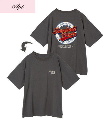 ～Ｔシャツといえば！な刺しゅうロゴ～【Ａｐｉ】【トレンドスタイル】レディースサガラ刺しゅうＴシャツカラー：チャコールオートミールサイズ：M・L商品番号：41-101-320-81～