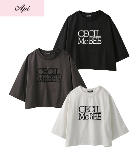 ～ド定番のブランドロゴＴは立体的な刺しゅうが高見え～【Ａｐｉ】【トレンドスタイル】【ＣＥＣＩＬ　ＭｃＢＥＥ】レディース刺しゅうＴシャツカラー：オフチャコールブラックサイズ：M・L商品番号：41-101-369-61～
