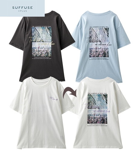 ～バックデザインがかっこいい！～【ＳＵＦＦＵＳＥ＋】【今風カジュアル】レディースデザインＴシャツ商品番号：42-101-022-21～