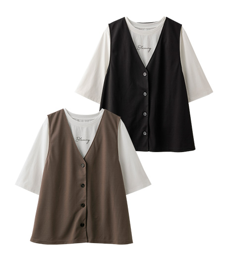 【大きなサイズ】レディースジレ＋Ｔシャツセットサイズ：3L・4L商品番号：07-103-700-01～