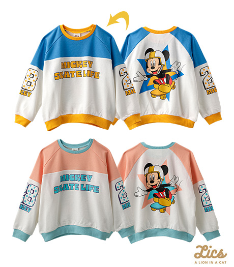 ~DISNEY の大人気キャラクターとママインフルエンサーLICSとのコラボアイテム~【LICS】【Disney】ボーイズトレーナーカラー:オレンジ・ブルーサイズ:110・120cm商品番号:61-705-712-01~
