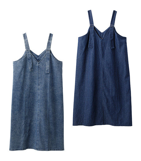 【大きなサイズ】レディースデニムジャンパースカートワンピースサイズ：3L・4L商品番号：07-104-600-21～