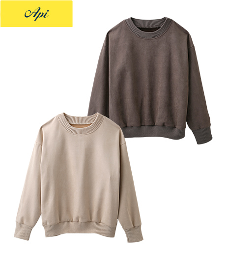 ~カットスエード生地を使用したプルオーバー、ニットリブがアクセント~【Api】【トレンドスタイル】メンズニットリブ使いスエード調プルオーバーサイズ:M・L商品番号:51-201-038-01~