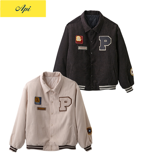 ~冬らしい温もりのコーデュロイ素材使用~【Api】【トレンドスタイル】メンズコーデュロイスタジャンサイズ:M・L商品番号:51-201-205-81~