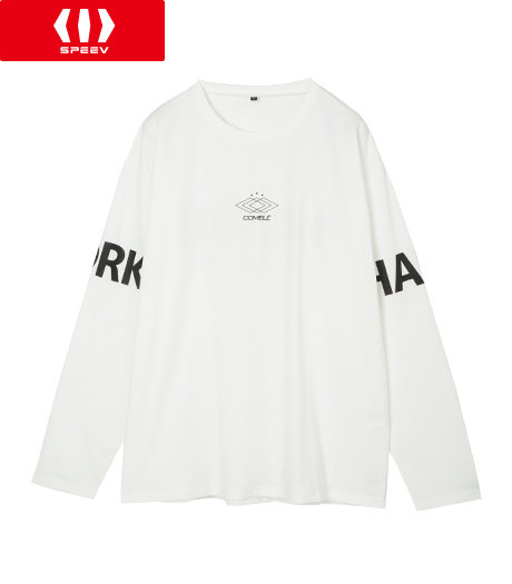腕から背中にかけてロゴがプリントされたTシャツ。【SPEEV】【アクティブスタイル】メンズ スポーツTシャツカラー:ホワイト・ブラックサイズ:M・L・LL商品番号:53-001-003-01~