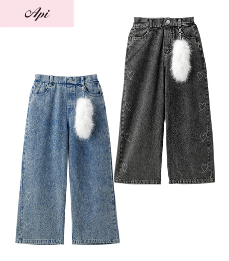 ~雑誌Cuugalモデルが着るトレンドコーデ~【Api】【トレンドスタイル】ガールズデニムワイドパンツカラー:ライトブルーブラックサイズ:120・130cm商品番号:62-708-302-41~44