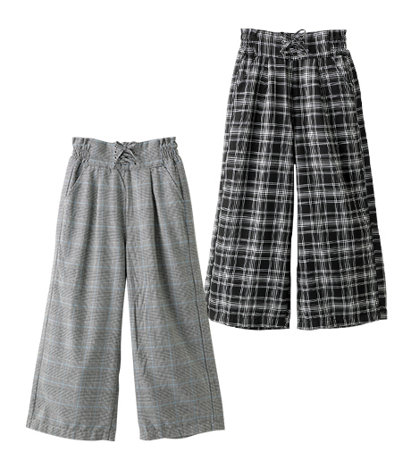 ～裏地フリース素材であたたかい～ガールズ裏フリースワイドパンツカラー：グレンチェックピンチェックサイズ：120・130cm商品番号：62-708-150-61～64