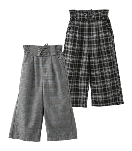 ～裏地フリース素材であたたかい～ガールズ裏フリースワイドパンツカラー：グレンチェックピンチェックサイズ：140・150・160㎝商品番号：62-581-150-61～66