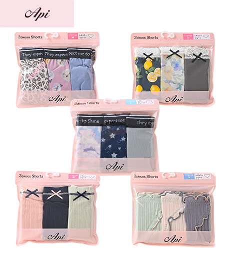 ～かわいいアニマル柄からフリル使いのフェミニンショーツまで、豊富なデザインが充実。～【Ａｐｉ】【トレンドスタイル】（３枚組）レディースカジュアルショーツサイズ：M・L・LL商品番号：72-612-102-01～72-612-104-01～