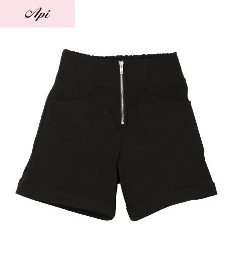 ～フロントジップで綺麗見え～【Ａｐｉ】【トレンドスタイル】レディース裏起毛ショートパンツカラー：ブラックサイズ：Ｓ・M・L商品番号：41-107-476-01～03