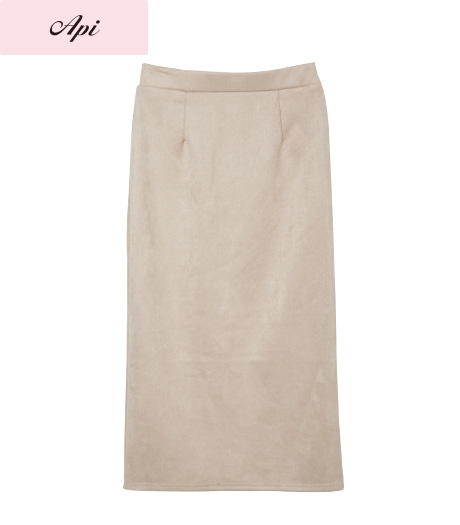 ～柔らかい質感と細見えシルエットで綺麗見え～【Ａｐｉ】【トレンドスタイル】レディーススエード調ナロースカートカラー：チャコールグレー・ベージュ・パープルサイズ：M・L商品番号：41-107-479-01～06