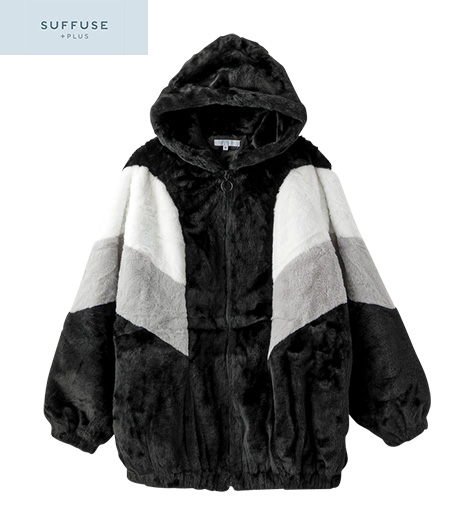 ~大胆な切替デザインがかっこいい一枚♪~【SUFFUSE+】【今風カジュアル】レディース切替ファージャケット商品番号:42-106-032-21~