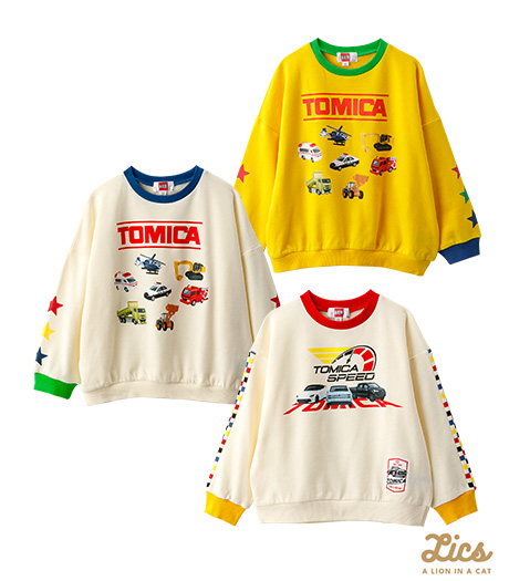 ～男の子が大好きな「ＴＯＭＩＣＡ」とママインフルエンサーＬＩＣＳとのコラボアイテム～【ＬＩＣＳ】【ＴＯＭＩＣＡ】ボーイズトレーナーカラー：オフイエローサイズ：110・120cm商品番号：61-705-001-01～61-705-001-21～
