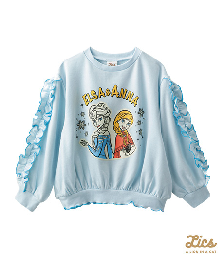 ～ママインフルエンサープロデュースブランド【ＬＩＣＳ】からディズニープリンセスアイテムが登場！！～【ＬＩＣＳ】【Ｄｉｓｎｅｙ】【アナと雪の女王】ガールズトレーナーカラー：サックスサイズ：110・120㎝商品番号：62-705-304-41～43