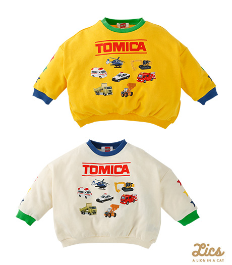 ～ママインフルエンサープロデュースブランド【ＬＩＣＳ】からトミカコラボアイテム登場！！～【ＬＩＣＳ】【ＴＯＭＩＣＡ】ベビー男の子トレーナーカラー：オフイエローサイズ：90・100㎝商品番号：63-571-121-01～06