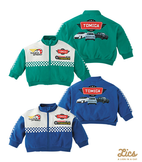 ～ママインフルエンサープロデュースブランド【ＬＩＣＳ】からトミカコラボアイテム登場！！～【ＬＩＣＳ】【ＴＯＭＩＣＡ】ベビー男の子ジャケットカラー：グリーンブルーサイズ：90・100㎝商品番号：63-571-121-41～46