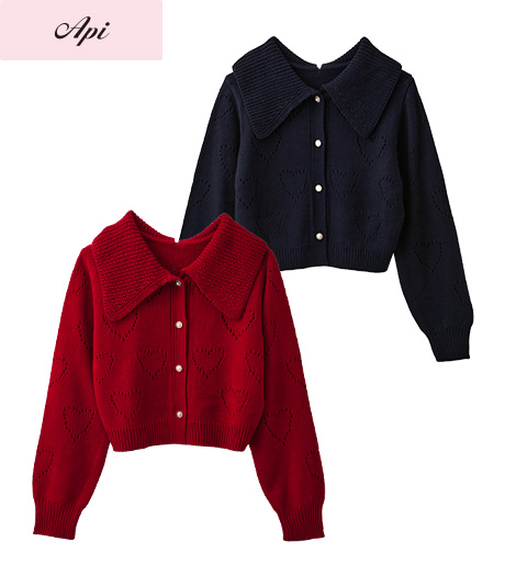 ～ハートの透かし柄でガーリーを演出～【Ａｐｉ】【トレンドスタイル】レディースハート透かしニットカーディガン商品番号：41-102-220-01～