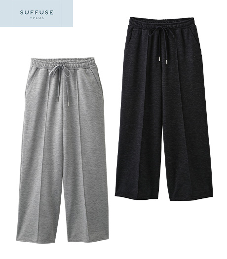 ～ワイドシルエットで着心地の良いトレンドパンツ～【ＳＵＦＦＵＳＥ＋】【今風カジュアル】レディース裏起毛ワイドパンツ商品番号：43-561-109-01～