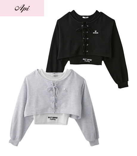 ~雑誌Cuugalモデルが着るトレンドコーデ~【Api】【トレンドスタイル】ガールズプルオーバー+タンクトップセットカラー:オートミールブラックサイズ:140・150㎝商品番号:62-523-302-61~66