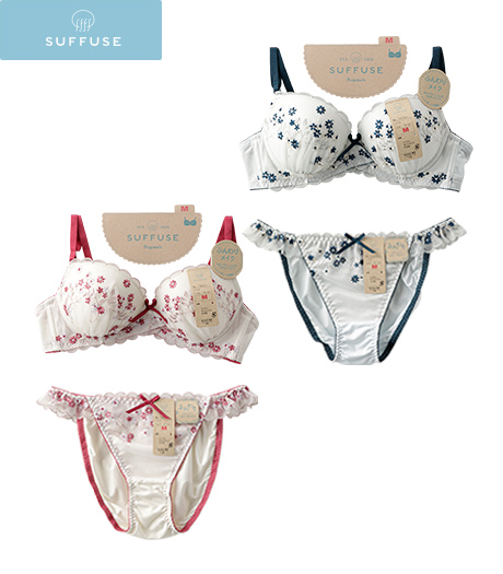 ～パワーネット内蔵で「ふんわり」まあるくバストメイク～【ＳＵＦＦＵＳＥ】【今風カジュアル】①（ふんわりメイク）（内側パネル内蔵）レディースノンワイヤーブラジャー②ペアショーツサイズ：M・L商品番号：72-520-050-01～