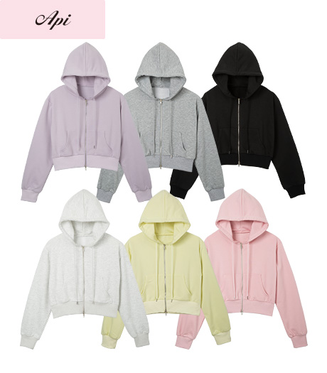 ～短丈ジップパーカでスタイルアップ効果も～【Ａｐｉ】【トレンドスタイル】レディーススウェットジップパーカ商品番号：41-101-497-01～09