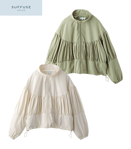 ~ギャザーデザインが可愛い春アウター♪~【SUFFUSE+】【今風カジュアル】レディースギャザーブルゾン商品番号:42-106-038-01~
