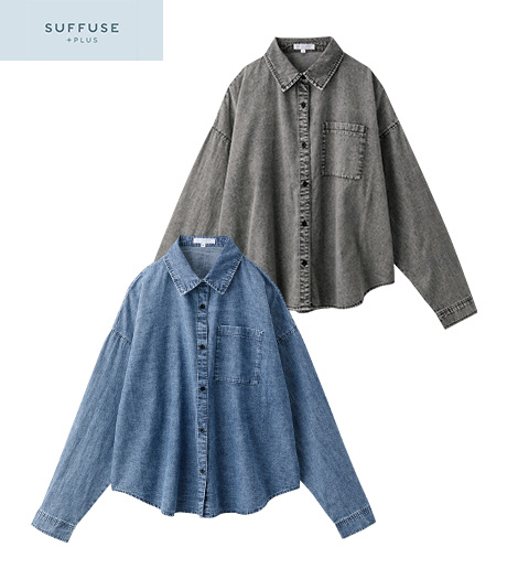 ~デニムシャツは今年の鉄板♪~【SUFFUSE+】【今風カジュアル】レディースデニムシャツ商品番号:42-105-429-01~