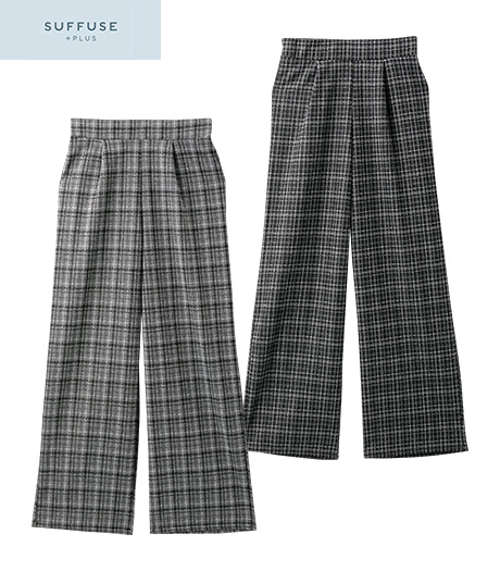 ~表情のあるチェックが大人の抜け感をつくる~【SUFFUSE+】【今風カジュアル】レディースチェックストレートパンツカラー:ブラックグレーサイズ:M・L商品番号:43-531-733-21~