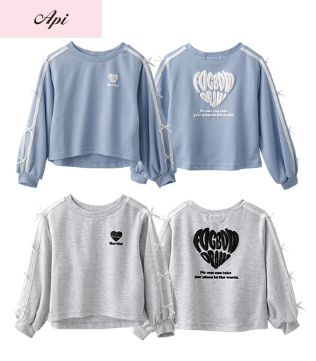 ～雑誌Ｃｕｕｇａｌモデルが着るトレンドコーデ～【Ａｐｉ】【トレンドスタイル】ガールズ袖リボントレーナーカラー：オートミールサックスサイズ：120・130㎝商品番号：62-705-302-41～44