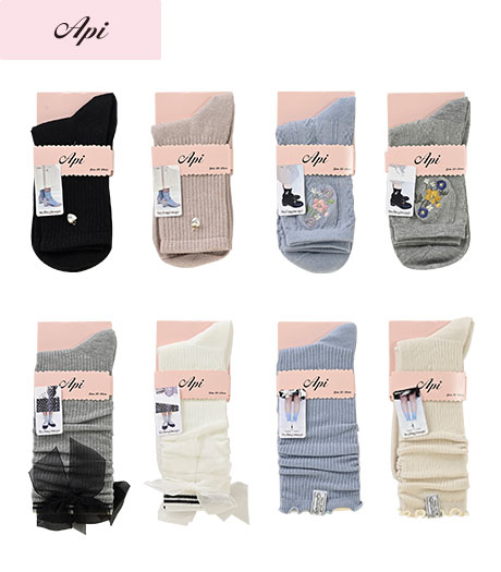～リボンやパールの付属がキュートなソックスです～【Ａｐｉ】【トレンドスタイル】（１足物）レディースソックスカラー：各種サイズ：23～25ｃｍ商品番号：73-591-530-01～0373-591-530-21～23