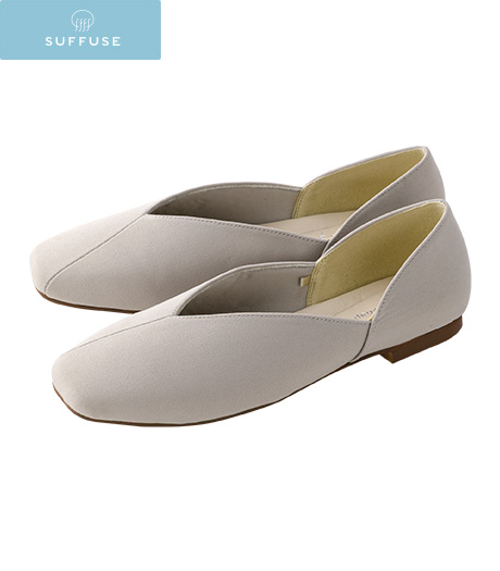 ~片足重量約130グラム以下の驚きの軽量設計により、足の疲れを軽減。フラットタイプで快適な歩行も叶えます。~【SUFFUSE】【今風カジュアル】(ふわかる)レディーススクエアトゥフラットパンプスカラー:グレーサイズ:M・L商品番号:31-515-787-41~