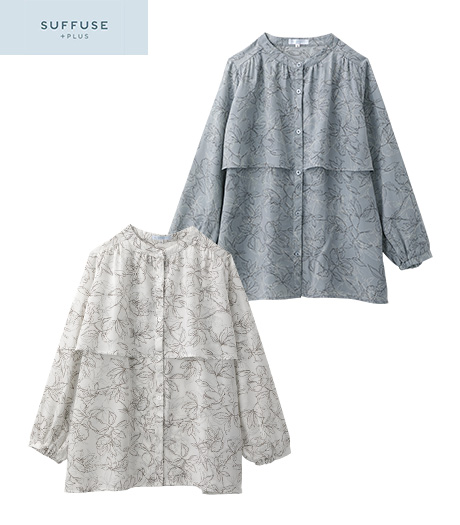 ～きれい見えシルエット＆花柄で、コーデを格上げしてくれます。オンオフ問わず、着映える大人顔ブラウス～【ＳＵＦＦＵＳＥ＋】【今風カジュアル】レディースブラウス商品番号：42-105-432-01～