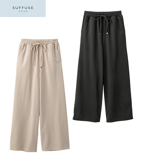 ～ウエストドロストではきやすい～【ＳＵＦＦＵＳＥ＋】【今風カジュアル】レディースワイドパンツサイズ：M・L商品番号：43-531-737-01～