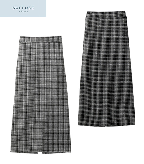 ～チェックがかわいいナロースカート。体のラインが出ないゆったりシルエット～【ＳＵＦＦＵＳＥ＋】【今風カジュアル】レディースナロースカートサイズ：M・L商品番号：43-531-166-01～