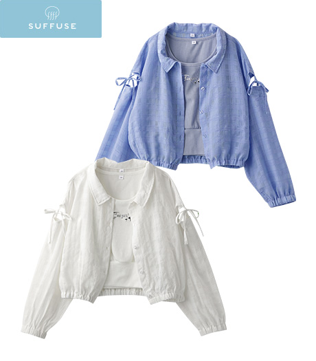 ~この春着たいガーリースタイル~【SUFFUSE】【今風カジュアル】ガールズシアーシャツ+タンクトップセットカラー:オフサックスサイズ:140・150・160㎝商品番号:62-523-319-41~46