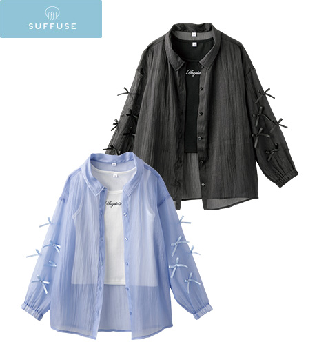 ~この春着たいガーリースタイル~【SUFFUSE】【今風カジュアル】ガールズシアーシャツ+タンクトップセットカラー:ブラックサックスサイズ:140・150・160㎝商品番号:62-523-319-61~66