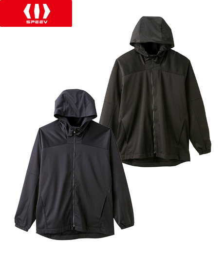 ~切替デザインが特徴的なスポーツブルゾンは、裏トリコット仕様で暖かい。撥水・防風機能付き。~【SPEEV】【アクティブスタイル】メンズ 撥水防風コンパクトジャージ裏トリコットフードブルゾンカラー:ブラック・ネイビーサイズ:M・L・LL商品番号:53-003-051-01~06