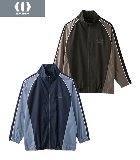 ~配色切替がかっこいいスポーツジャケットはリップストップ素材を使用し、強度もありしっかりとした素材感です。白色のパイピング使いもポイント!~【SPEEV】【アクティブスタイル】メンズ リップストップ配色切替ジャケットカラー:ネイビー・ブラックサイズ:M・L商品番号:53-011-721-01~