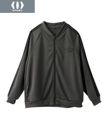 ~モノトーンなトラックジャケットは、MA-1風のリブブルゾンタイプ。肩から袖にかけてモノトーンのラインテープ使いでエッジの効いたデザインになってます。~【SPEEV】【アクティブスタイル】メンズ テープ使いトラックジャケットカラー:ブラック・チャコールグレーサイズ:M・L・LL商品番号:53-011-721-81~86