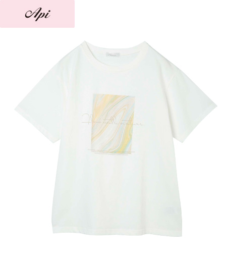 ~カラフルなマーブリングデザイン~【Api】【トレンドスタイル】レディースプリントTシャツ商品番号:41-101-533-21~24
